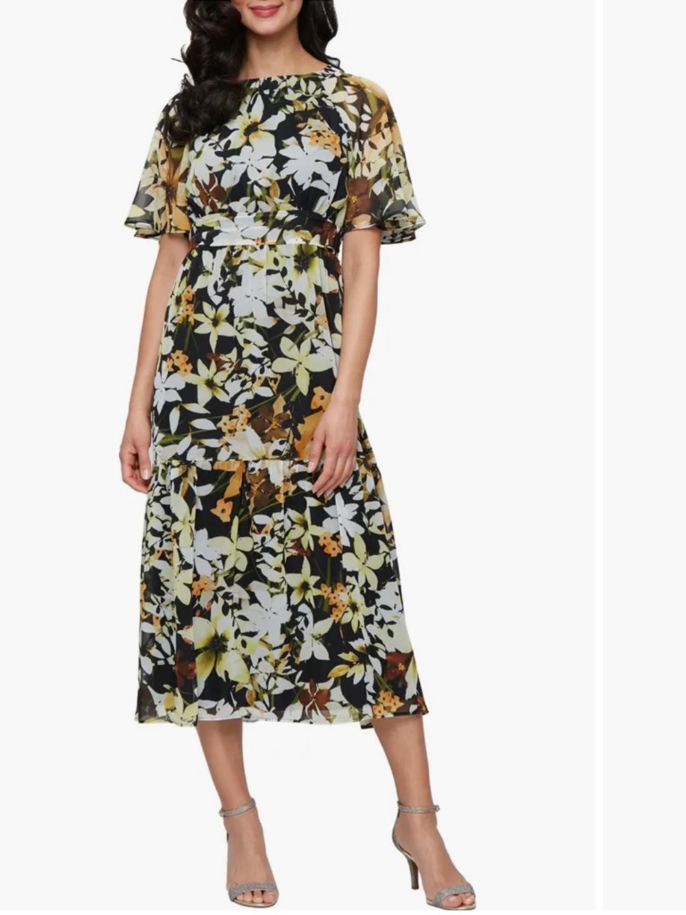 SLNY Brand New With Tags Formal Occasion Dress Black and Yellow Flowers Size 8